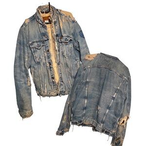 EZRA FITCH MENS HEAVLY DISTRESSED  DENIM TRUCKER JACKET SZ MED